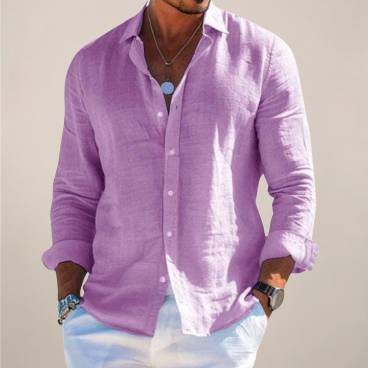 Relaxed Fit Long Sleeve Linen Shirt Men