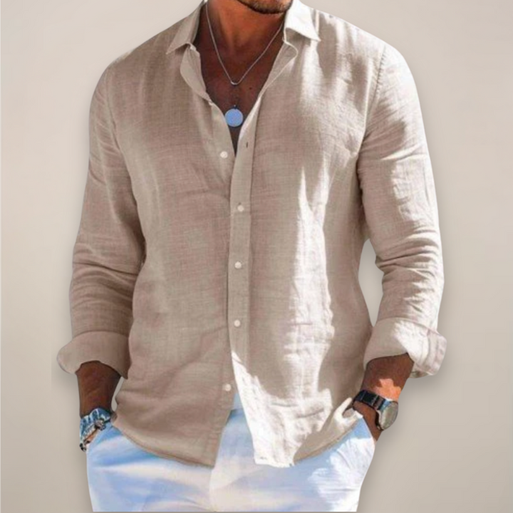 Relaxed Fit Long Sleeve Linen Shirt Men
