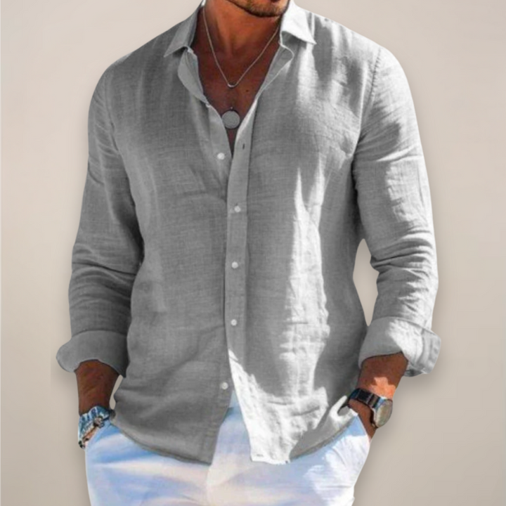 Relaxed Fit Long Sleeve Linen Shirt Men