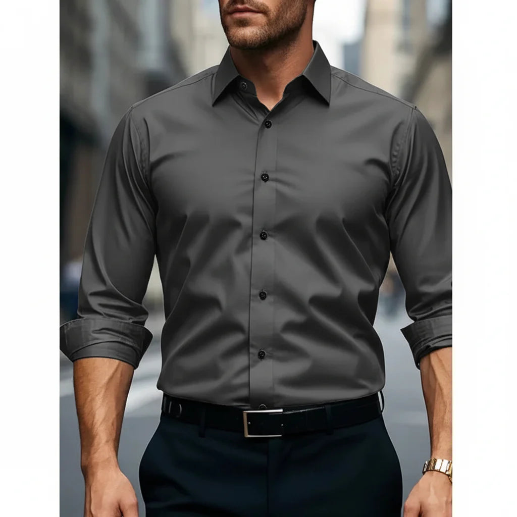 Slim Fit Contrast Button Long Sleeve Dress Shirt Men