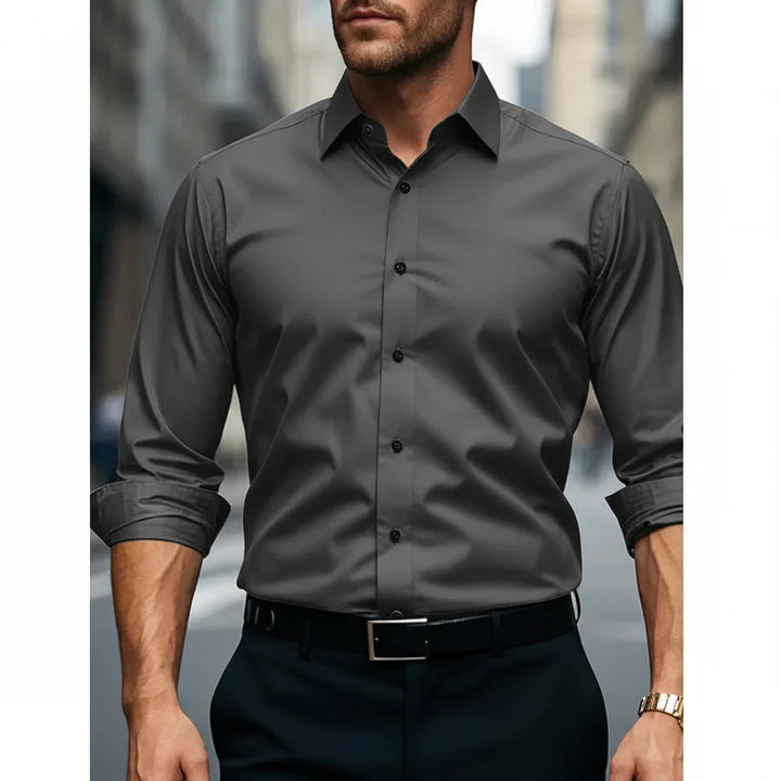 Slim Fit Contrast Button Long Sleeve Dress Shirt Men