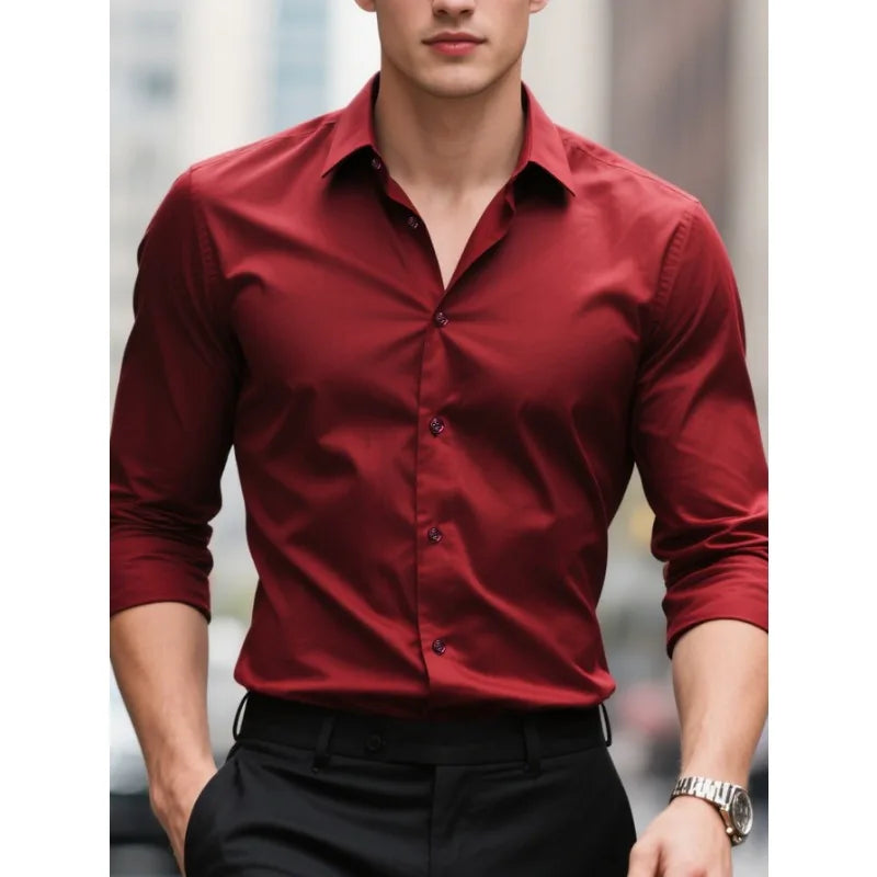 Slim Fit Contrast Button Long Sleeve Dress Shirt Men