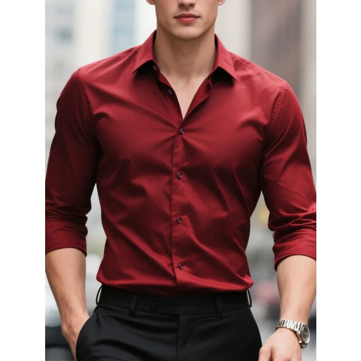 Slim Fit Contrast Button Long Sleeve Dress Shirt Men