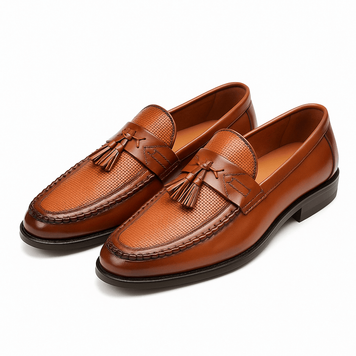 Woven Leather Tassel Loafers - Mens Formal Shoes Slip On