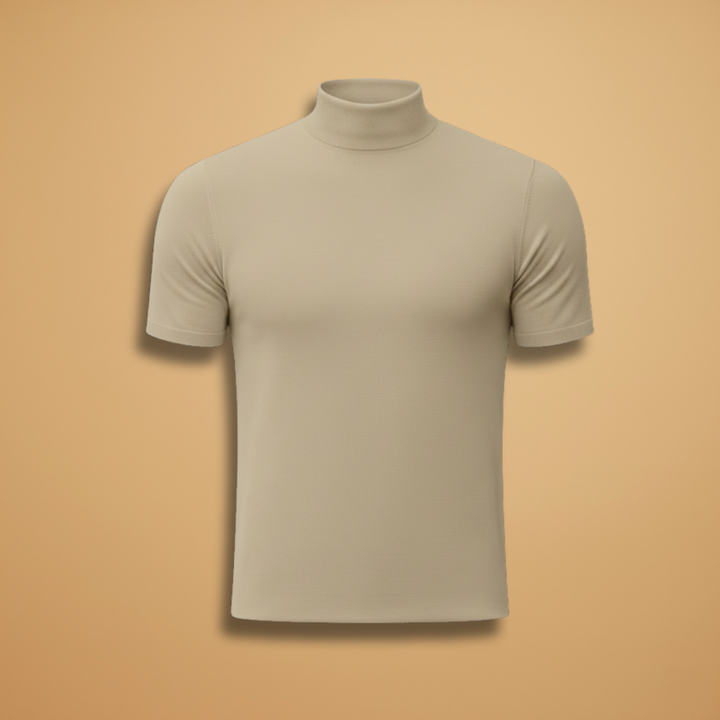 Short Sleeve Mock Neck Muscle Fit Knit T-Shirt