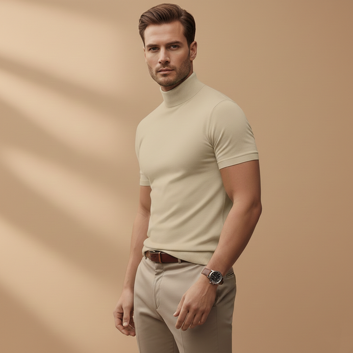 Short Sleeve Mock Neck Muscle Fit Knit T-Shirt