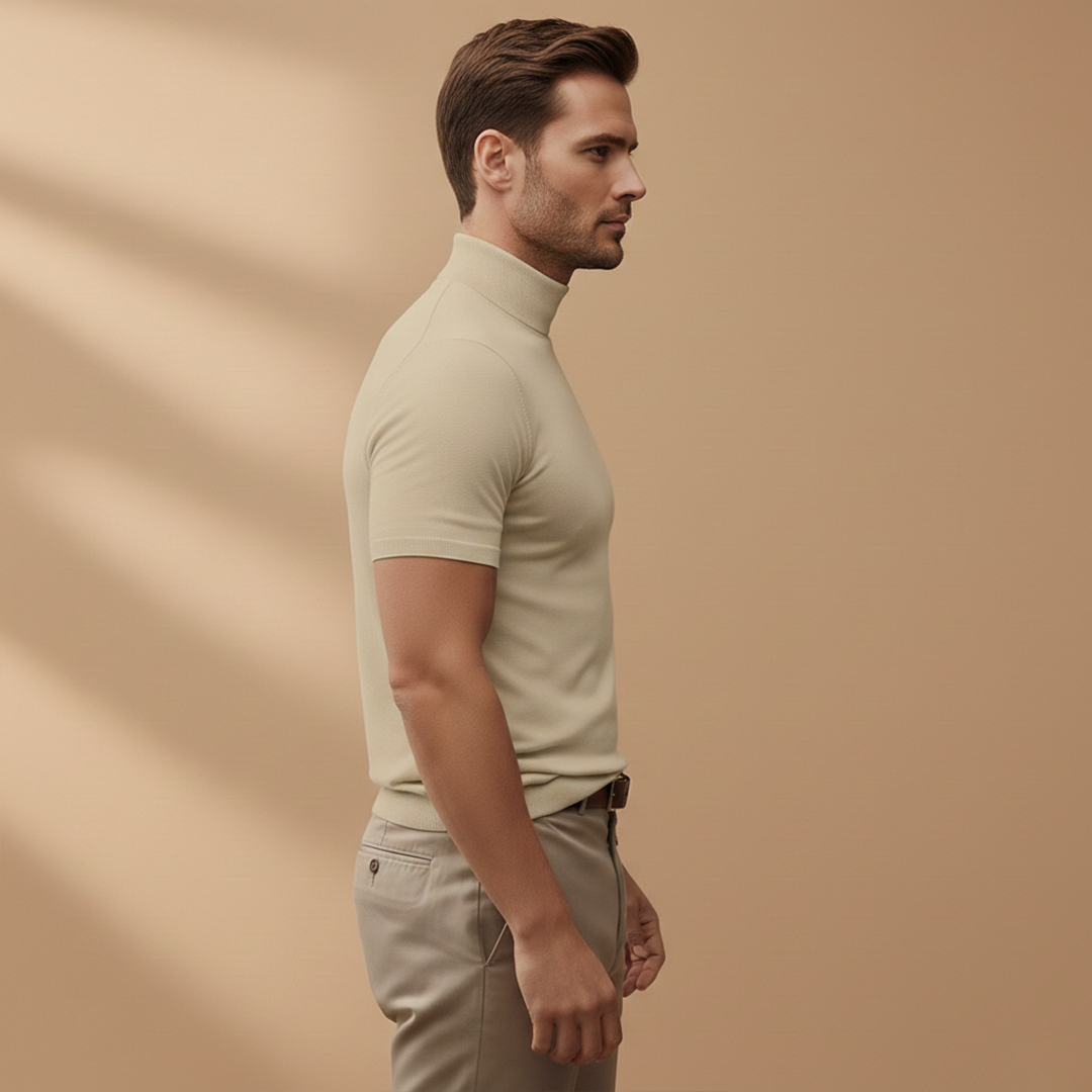 Short Sleeve Mock Neck Muscle Fit Knit T-Shirt