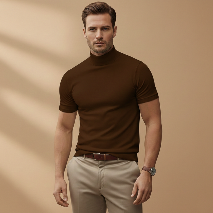 Short Sleeve Mock Neck Muscle Fit Knit T-Shirt