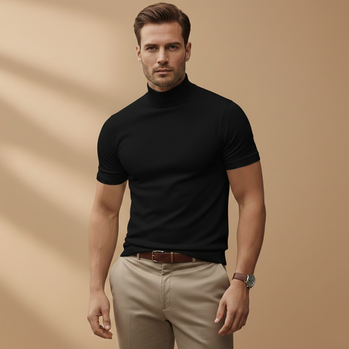 Short Sleeve Mock Neck Muscle Fit Knit T-Shirt