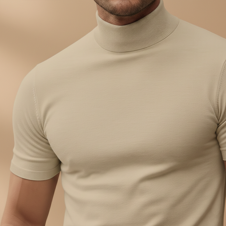 Short Sleeve Mock Neck Muscle Fit Knit T-Shirt