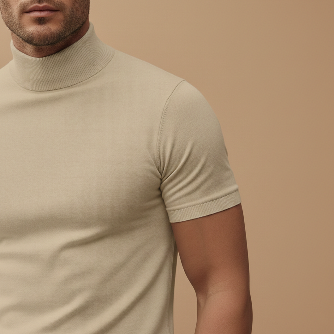 Short Sleeve Mock Neck Muscle Fit Knit T-Shirt