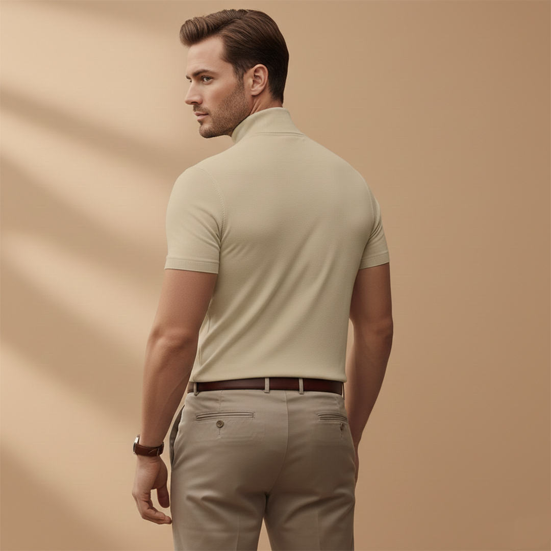 Short Sleeve Mock Neck Muscle Fit Knit T-Shirt