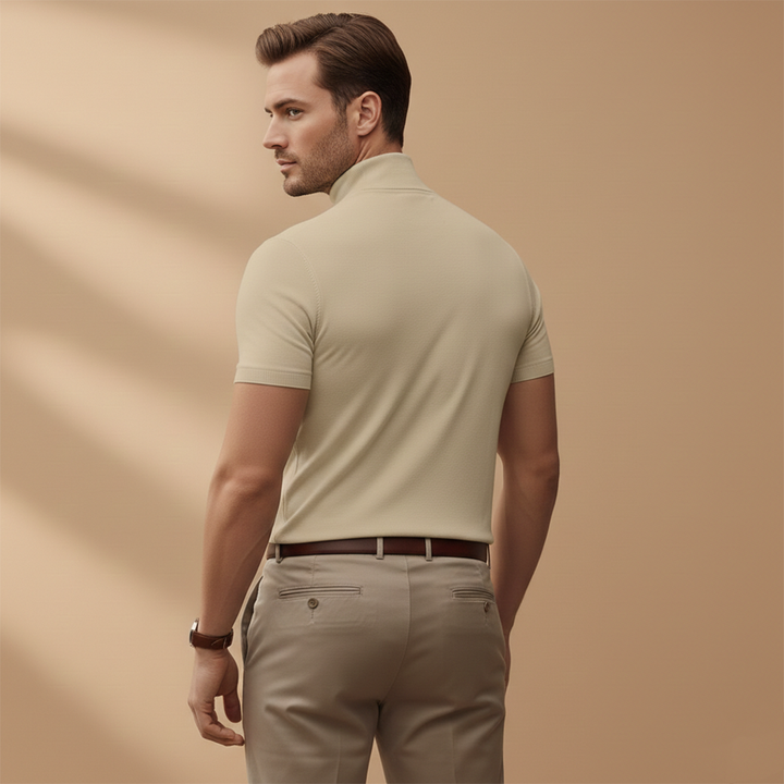 Short Sleeve Mock Neck Muscle Fit Knit T-Shirt