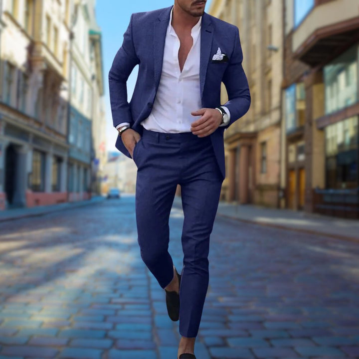 Notch Lapel Pocket Square Two Piece Slim Fit Summer Suit