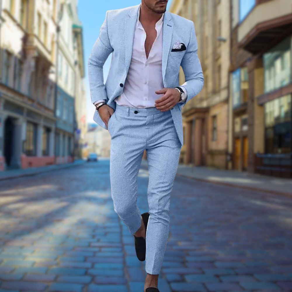 Notch Lapel Pocket Square Two Piece Slim Fit Summer Suit