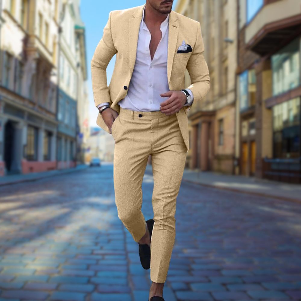 Notch Lapel Pocket Square Two Piece Slim Fit Summer Suit