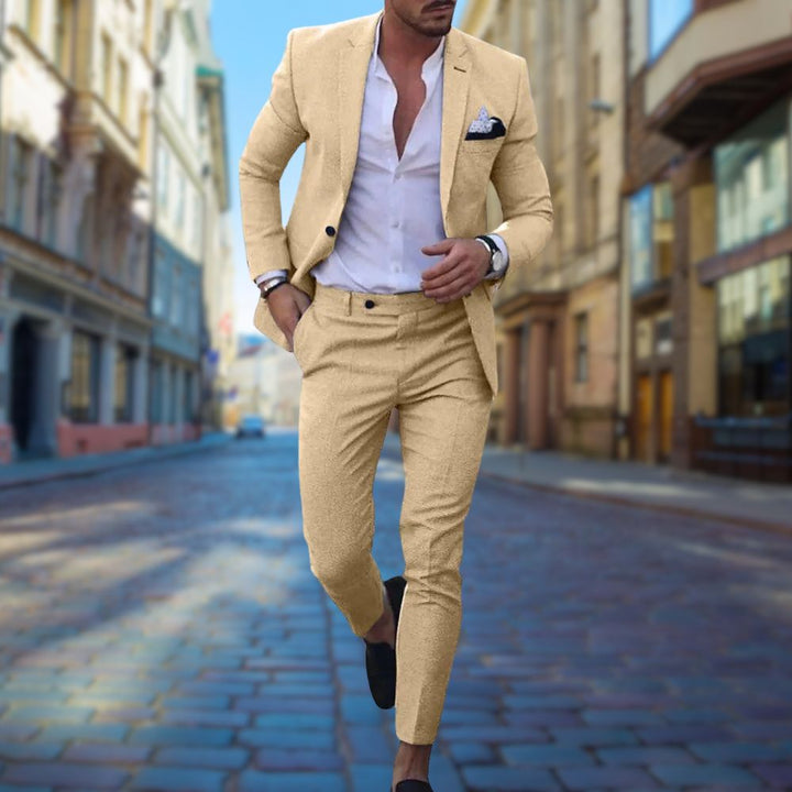 Notch Lapel Pocket Square Two Piece Slim Fit Summer Suit