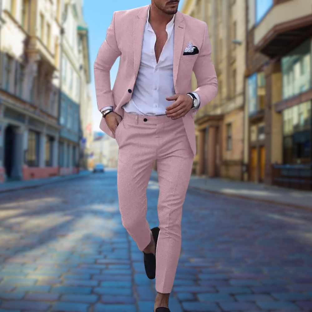 Notch Lapel Pocket Square Two Piece Slim Fit Summer Suit