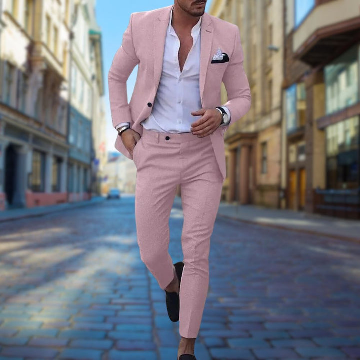 Notch Lapel Pocket Square Two Piece Slim Fit Summer Suit