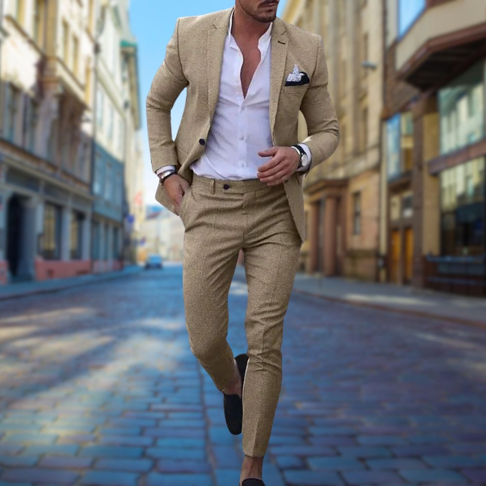 Notch Lapel Pocket Square Two Piece Slim Fit Summer Suit