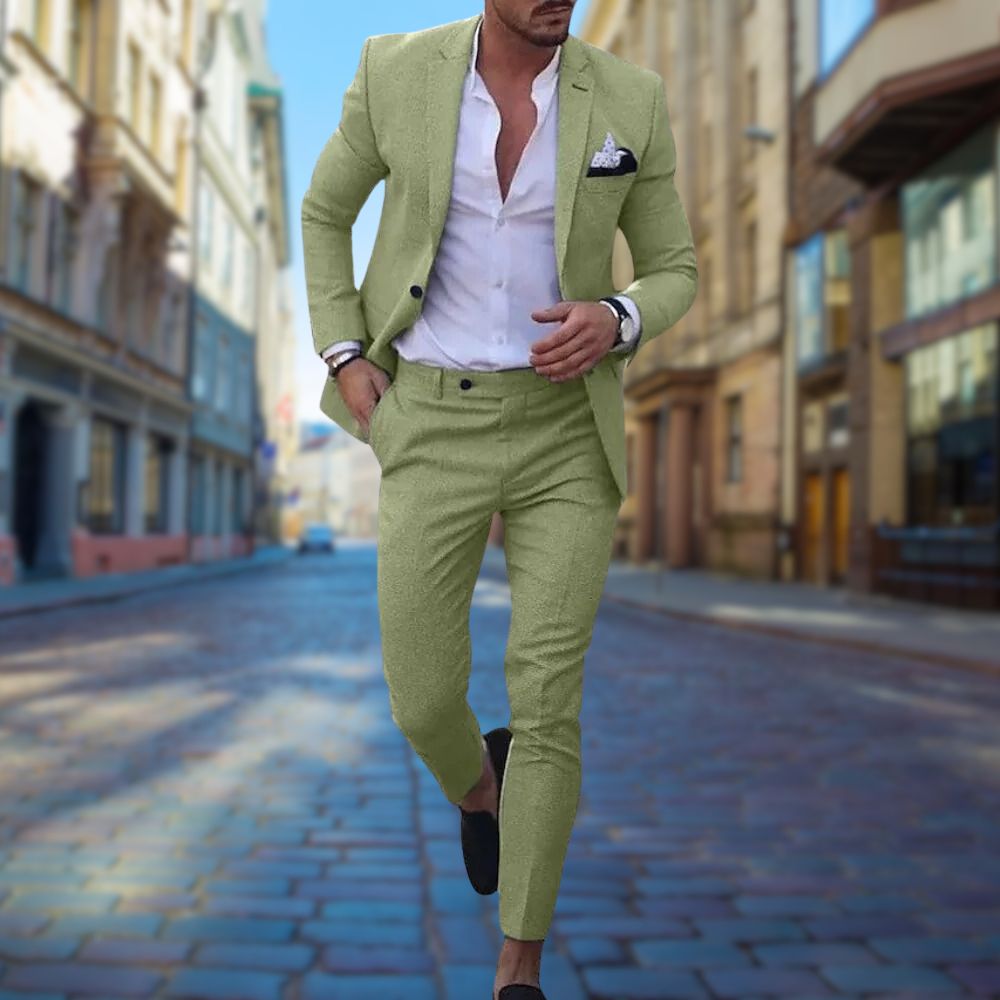 Notch Lapel Pocket Square Two Piece Slim Fit Summer Suit