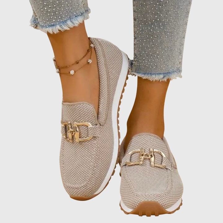Gold Chain Detail Mesh Slip On Platform Loafers Women