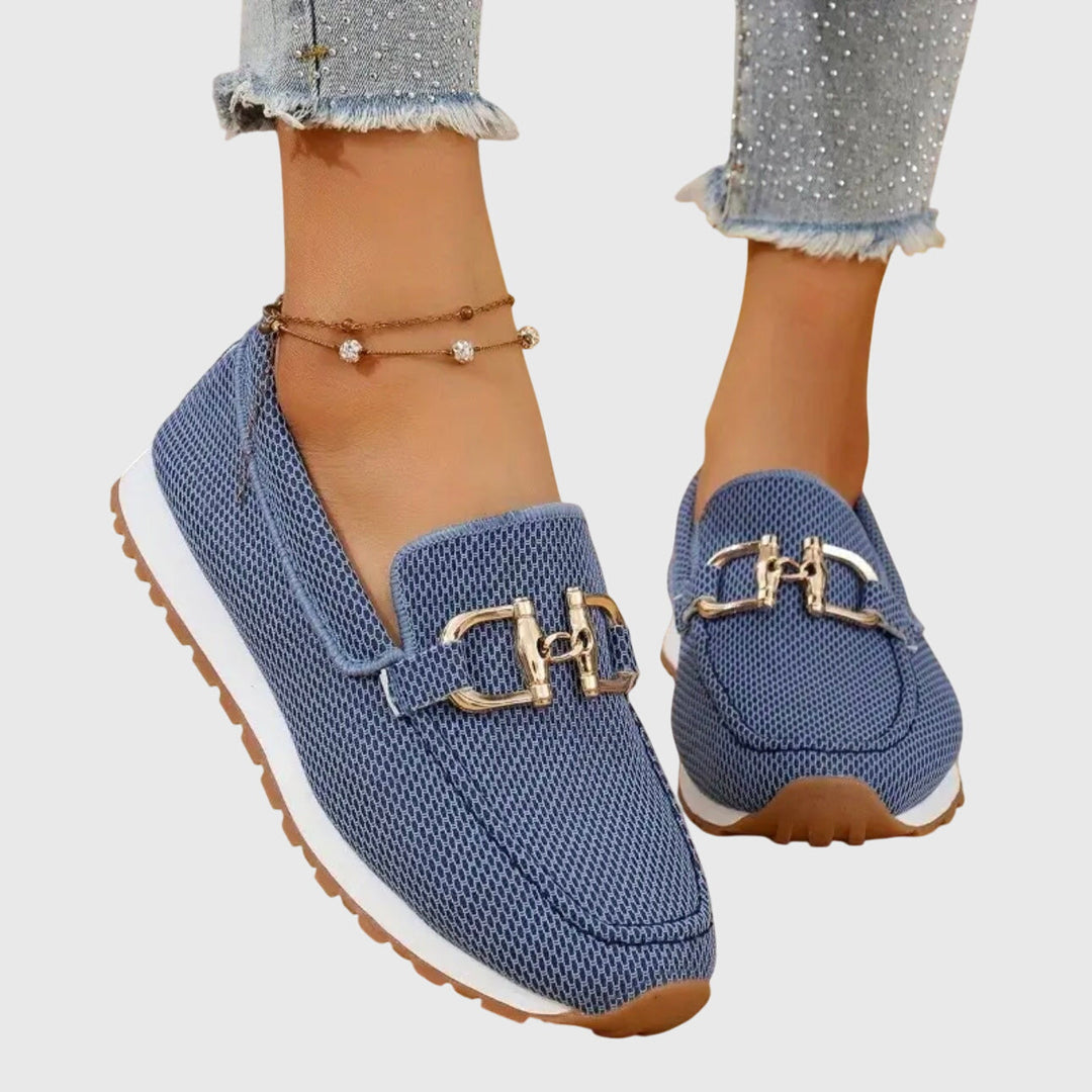 Gold Chain Detail Mesh Slip On Platform Loafers Women