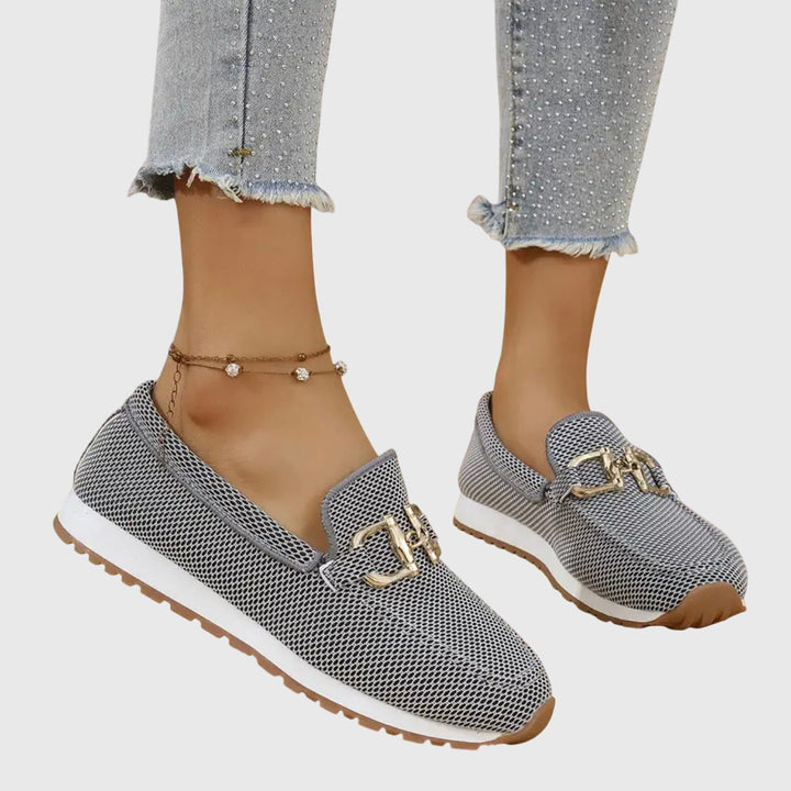 Gold Chain Detail Mesh Slip On Platform Loafers Women