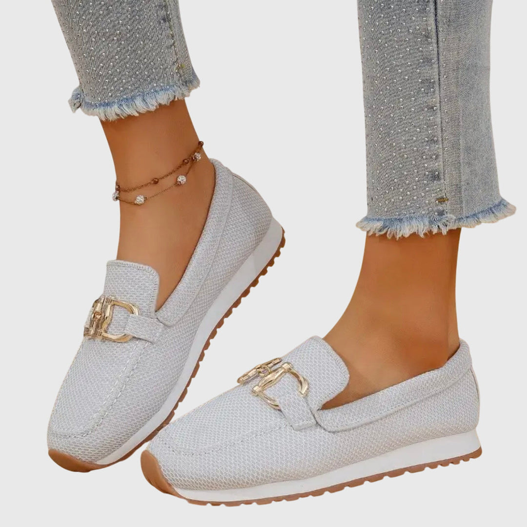 Gold Chain Detail Mesh Slip On Platform Loafers Women