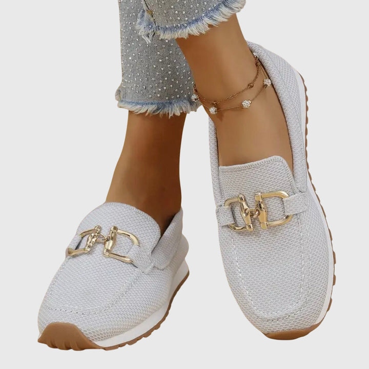 Gold Chain Detail Mesh Slip On Platform Loafers Women