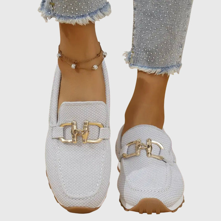 Gold Chain Detail Mesh Slip On Platform Loafers Women