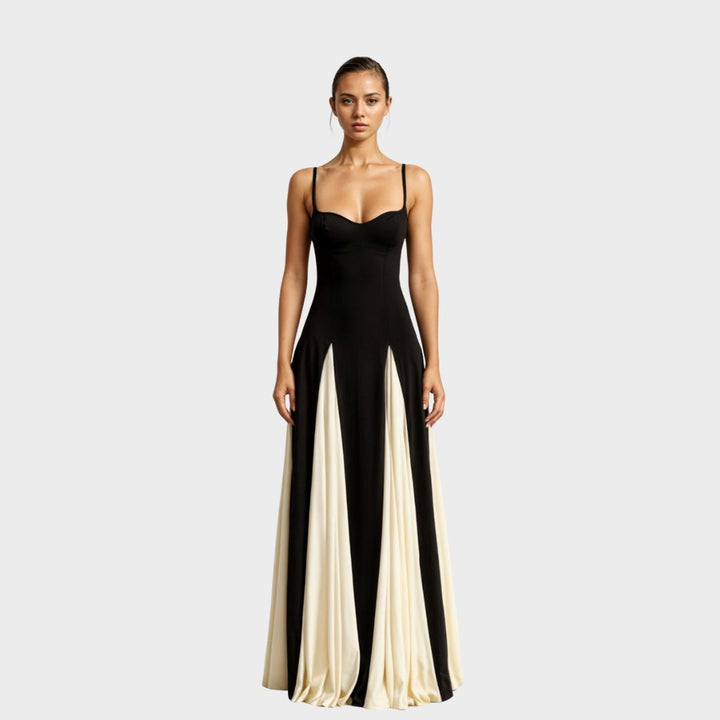 Spaghetti Strap Contrast Panel Maxi Dress Elegant