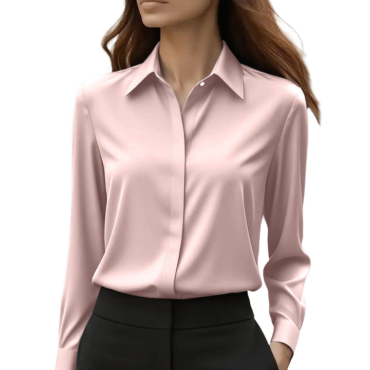 Satin Collar Long Sleeve Fitted Blouse Women