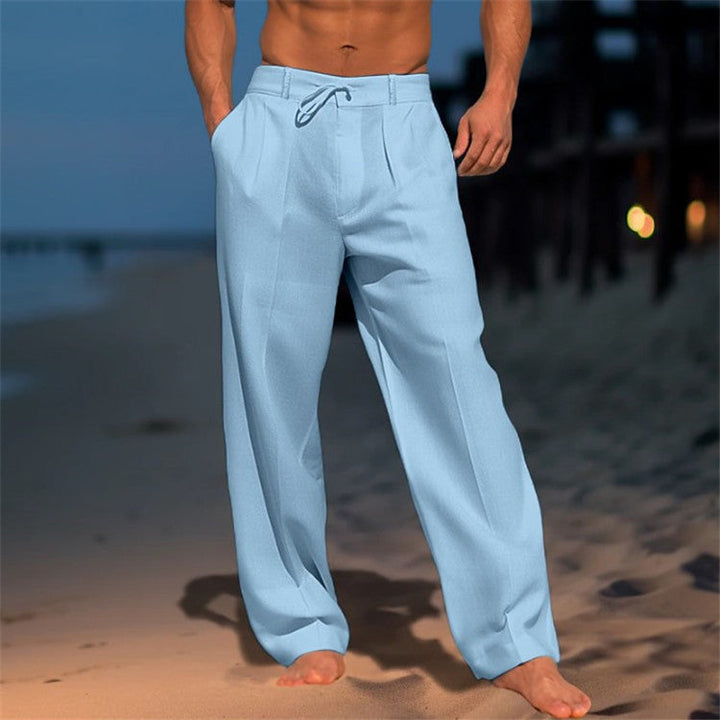 Pleated Drawstring Linen Mens Casual Trousers - Resort Summer
