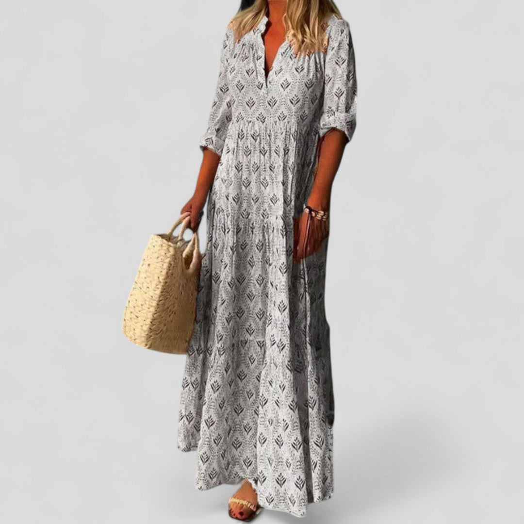 Printed Maxi Dress Loose Fit Three Quarter Sleeve