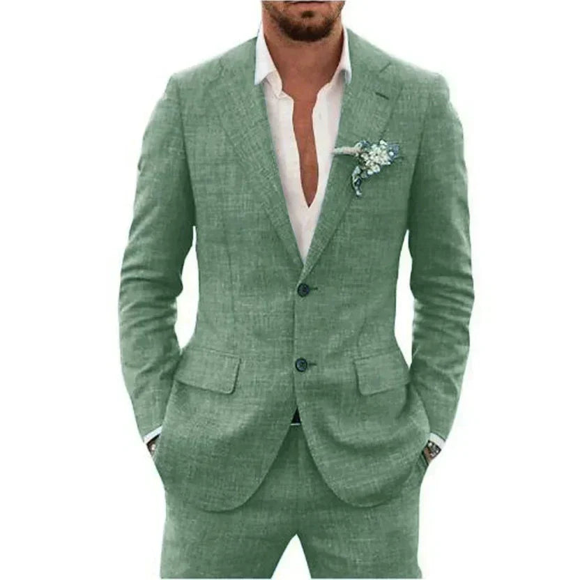 Notch Lapel Two Button Slim Fit Linen Suit