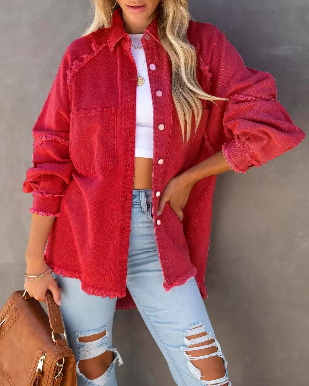 Josephine | Women's Frayed Hem Oversized Denim Shirt Jacket