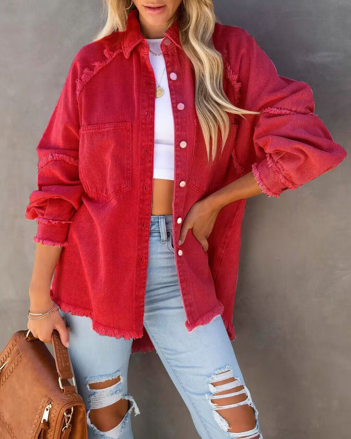 Josephine | Women's Frayed Hem Oversized Denim Shirt Jacket