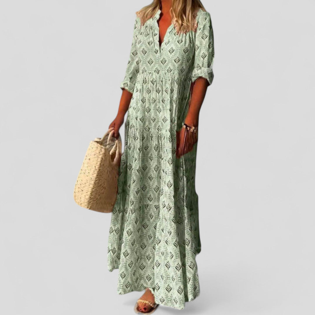 Printed Maxi Dress Loose Fit Three Quarter Sleeve