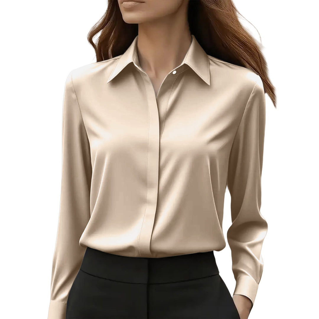 Satin Collar Long Sleeve Fitted Blouse Women