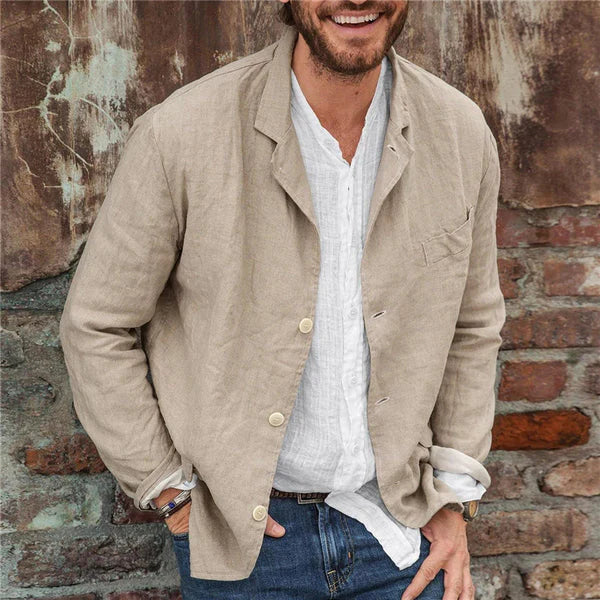 Notch Lapel Three Button Chest Pocket Linen Blazer