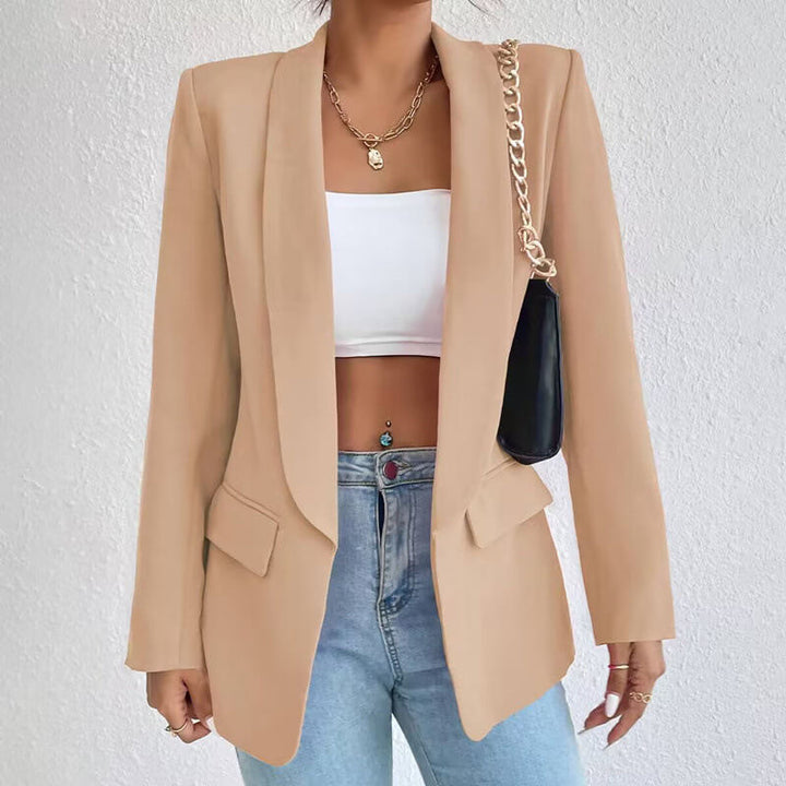 Open Front Shawl Collar Welt Pocket Longline Fitted Blazer