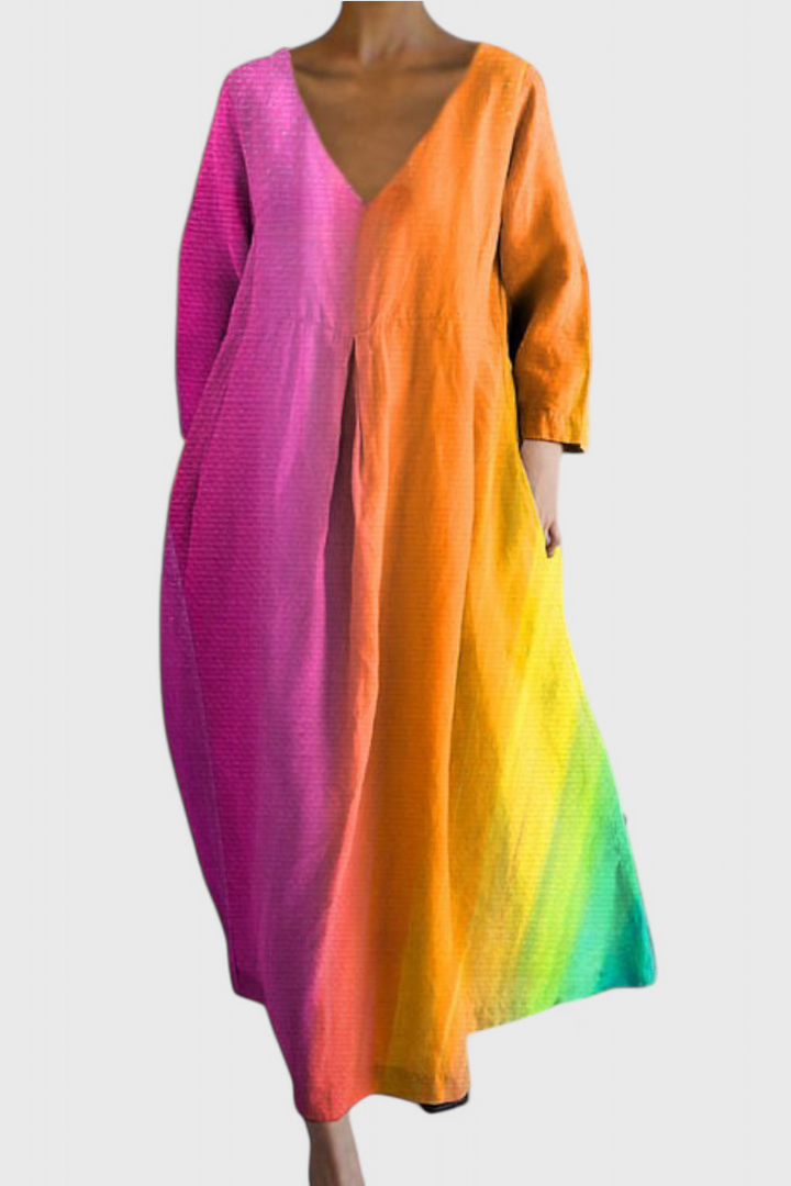 Colourful Abstract Midi Dress Loose Fit Three Quarter Sleeve