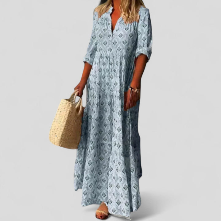 Printed Maxi Dress Loose Fit Three Quarter Sleeve