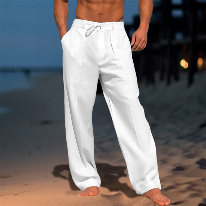 Pleated Drawstring Linen Mens Casual Trousers - Resort Summer