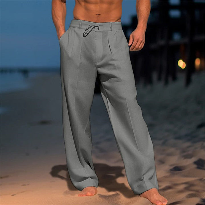 Pleated Drawstring Linen Mens Casual Trousers - Resort Summer