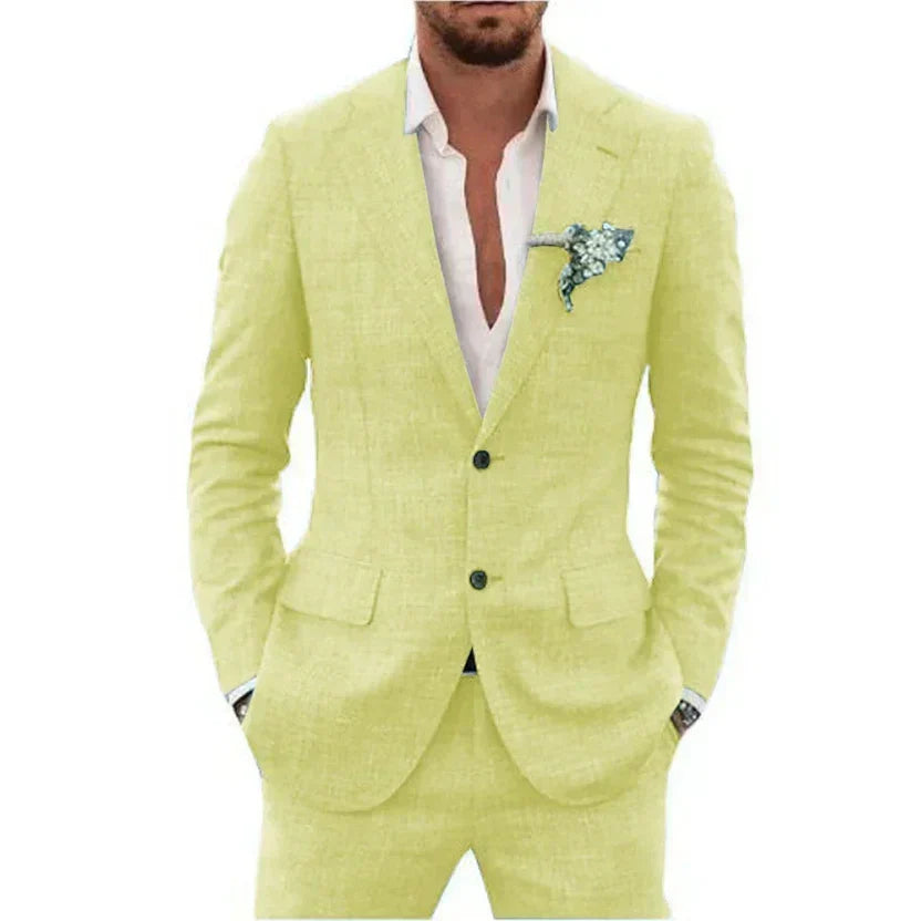 Notch Lapel Two Button Slim Fit Linen Suit