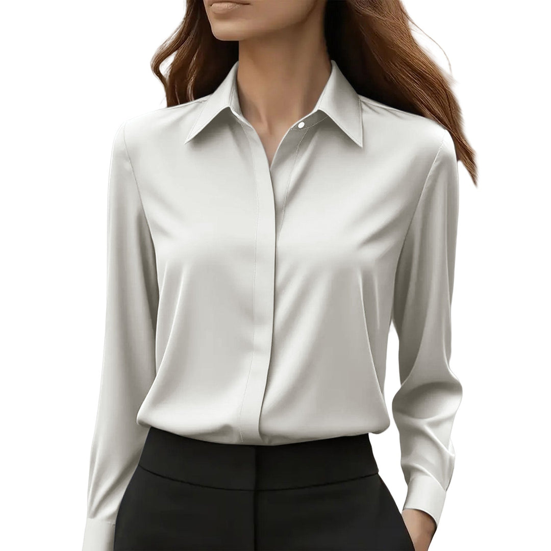 Satin Collar Long Sleeve Fitted Blouse Women