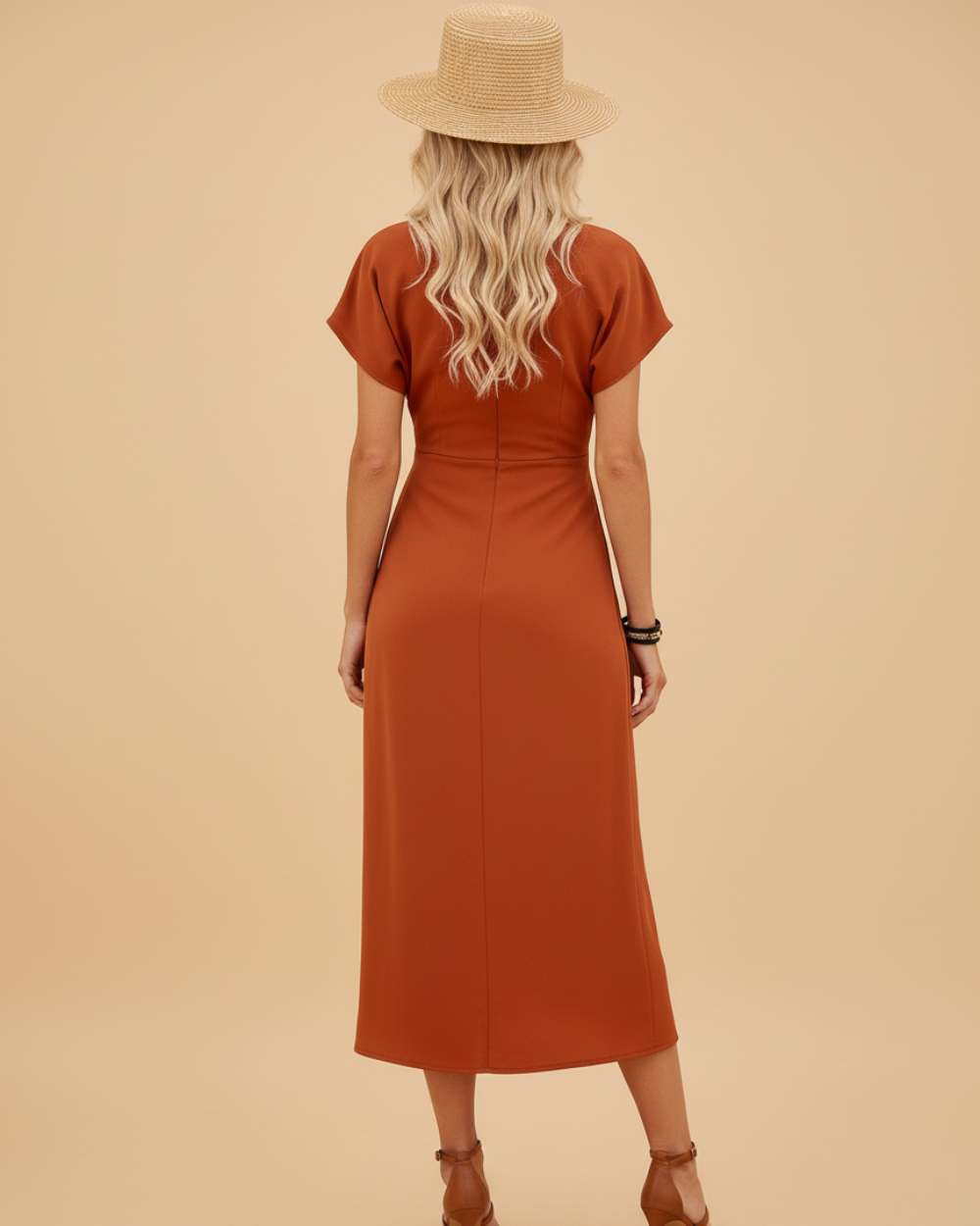 Ruched Wrap V Neck Tulip Hem Summer Midi Dress