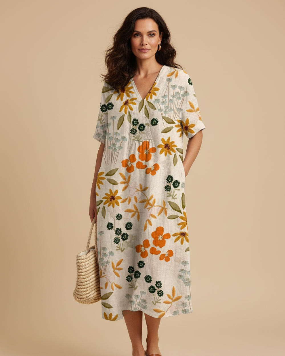 Casual Flowy Floral Summer Midi Dress